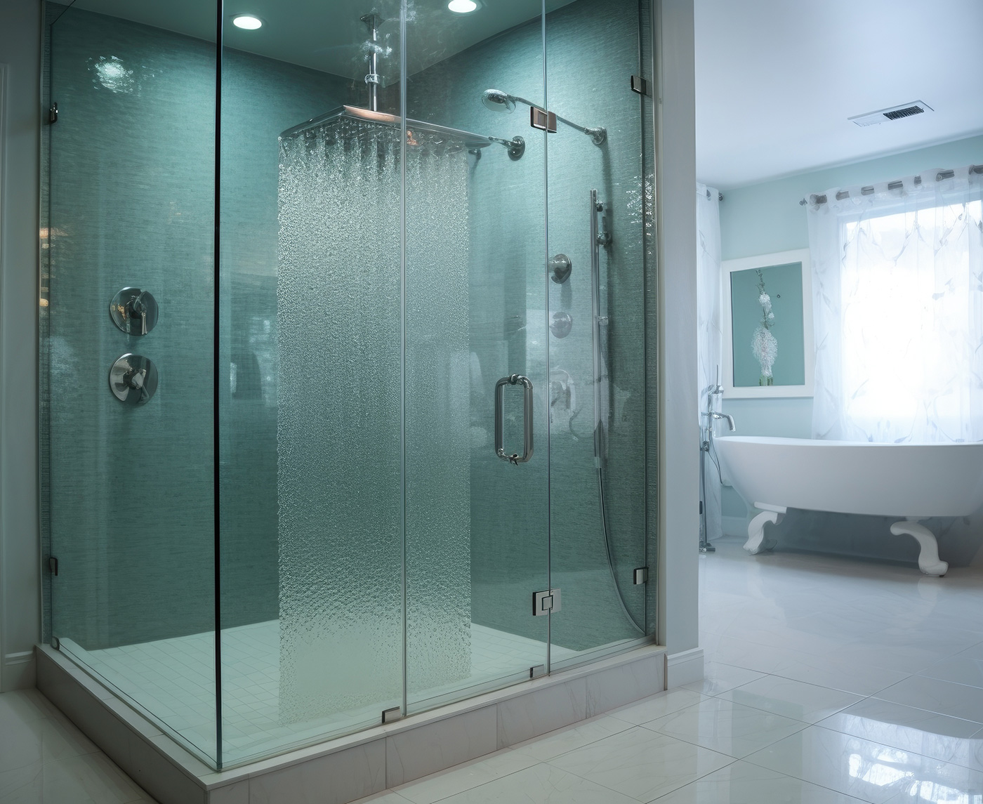 WATERJET CUT GLASS SHOWER STALL