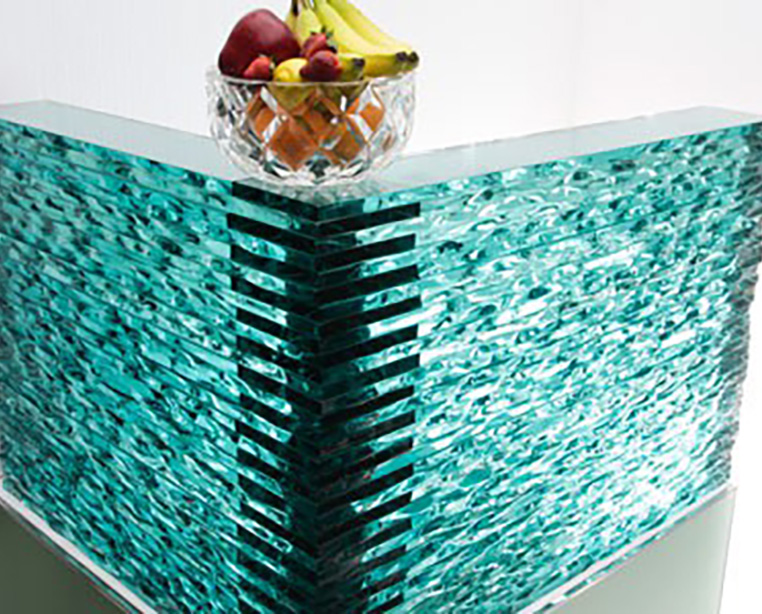 Waterjet cut home decor glass table